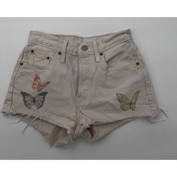 Levi's Women's 501 Cut Off Jean Shorts, Size 24  High Waist Washed Indigo‎ - Picture 6 of 9